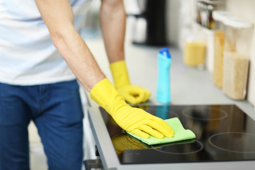 Cleaner restoring a carpet with steam carpet cleaning in Hanworth